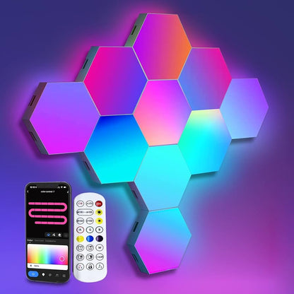 Hexagon LED Wall Light Set – Modular Touch Sensitive RGB Panels, Smart Wall Lights for Bedroom, Gaming, Office Decor