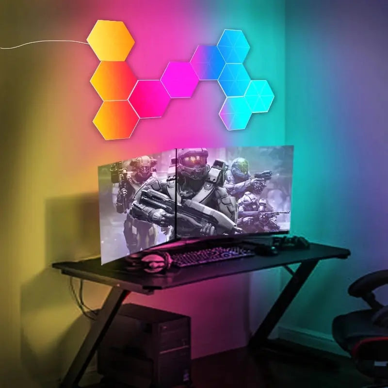 Hexagon LED Wall Light Set – Modular Touch Sensitive RGB Panels, Smart Wall Lights for Bedroom, Gaming, Office Decor