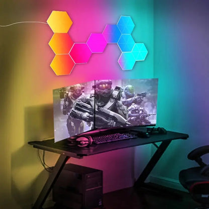 Hexagon LED Wall Light Set – Modular Touch Sensitive RGB Panels, Smart Wall Lights for Bedroom, Gaming, Office Decor