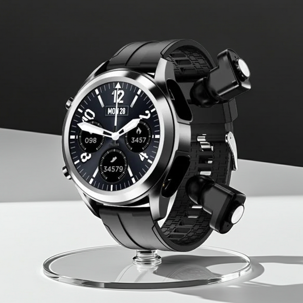 2-in-1 Smart Watch with Wireless Bluetooth Earbuds – Fitness Tracker, Music Player & Call Assistant – Waterproof Sports Smartwatch with Charging Case