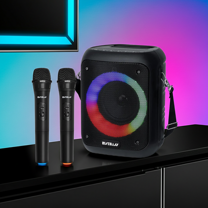Portable Bluetooth Karaoke Machine with Wireless Microphone – Rechargeable Speaker System with LED Lights for Parties, Singing & Events