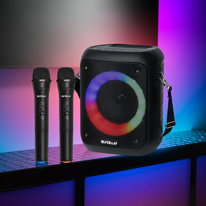 Portable Bluetooth Karaoke Machine with Wireless Microphone – Rechargeable Speaker System with LED Lights for Parties, Singing & Events