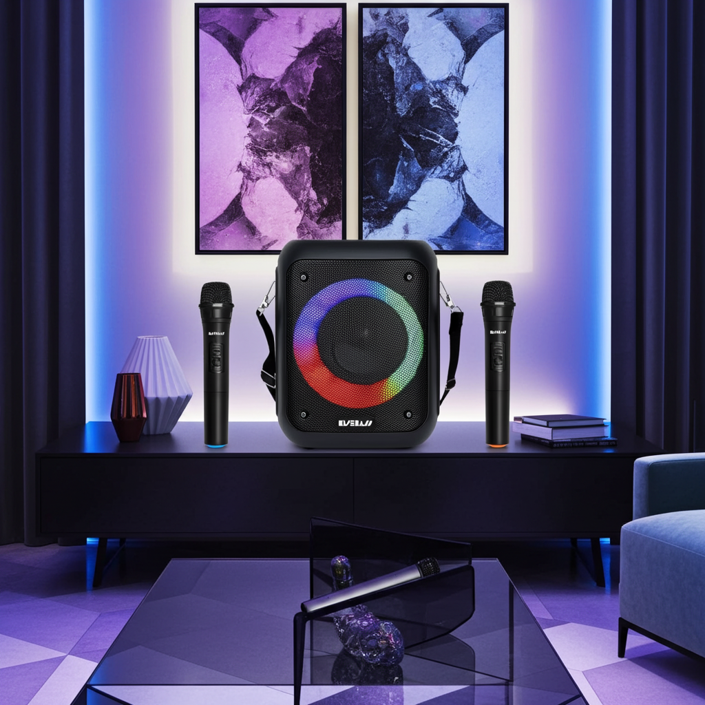 Portable Bluetooth Karaoke Machine with Wireless Microphone – Rechargeable Speaker System with LED Lights for Parties, Singing & Events