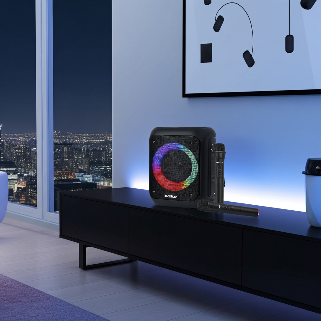 Portable Bluetooth Karaoke Machine with Wireless Microphone – Rechargeable Speaker System with LED Lights for Parties, Singing & Events