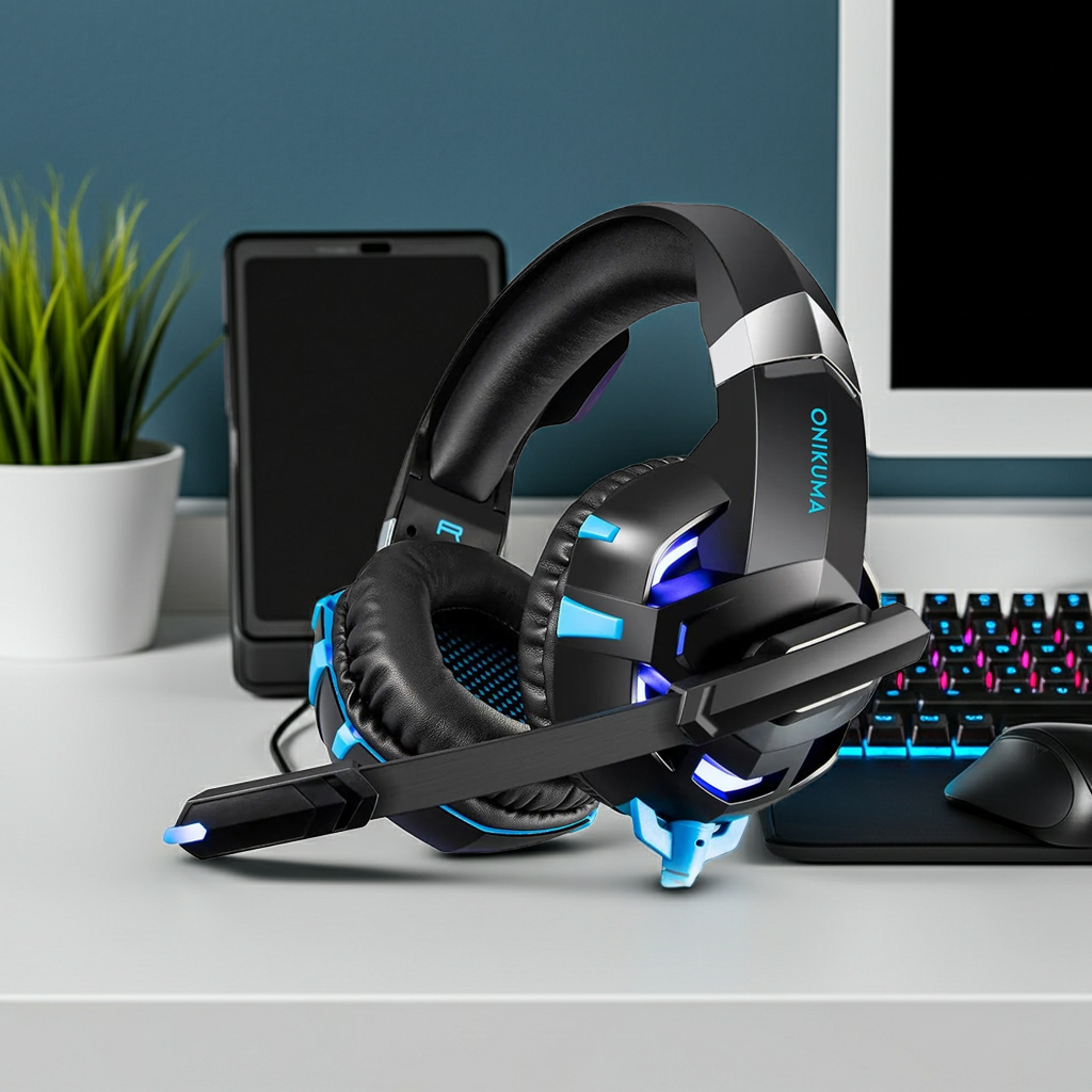 Pro Gaming Headset with Noise Cancelling Microphone – RGB Surround Sound Headphones for PC, PS5, Xbox & Mobile – Comfortable Over-Ear Design