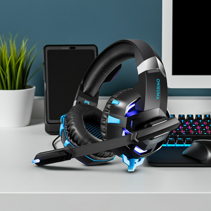 Pro Gaming Headset with Noise Cancelling Microphone – RGB Surround Sound Headphones for PC, PS5, Xbox & Mobile – Comfortable Over-Ear Design