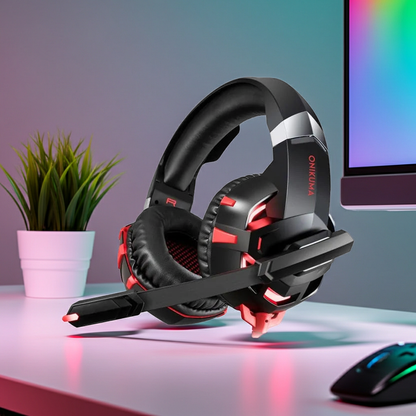 Pro Gaming Headset with Noise Cancelling Microphone – RGB Surround Sound Headphones for PC, PS5, Xbox & Mobile – Comfortable Over-Ear Design