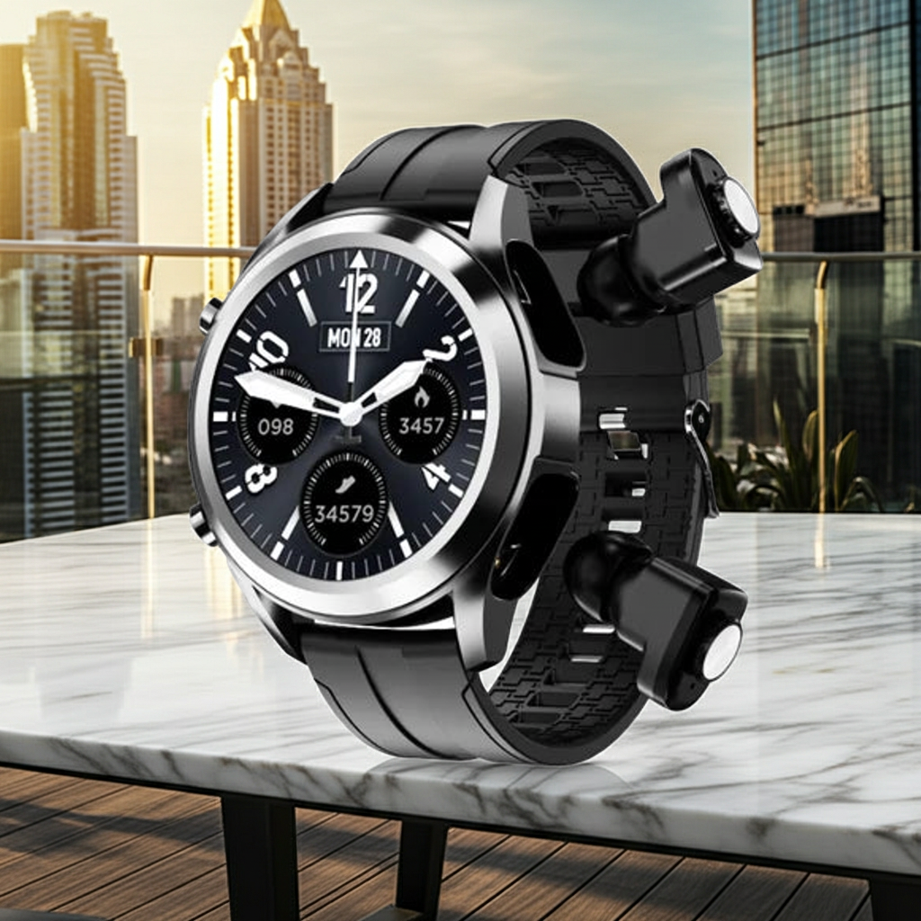 2-in-1 Smart Watch with Wireless Bluetooth Earbuds – Fitness Tracker, Music Player & Call Assistant – Waterproof Sports Smartwatch with Charging Case