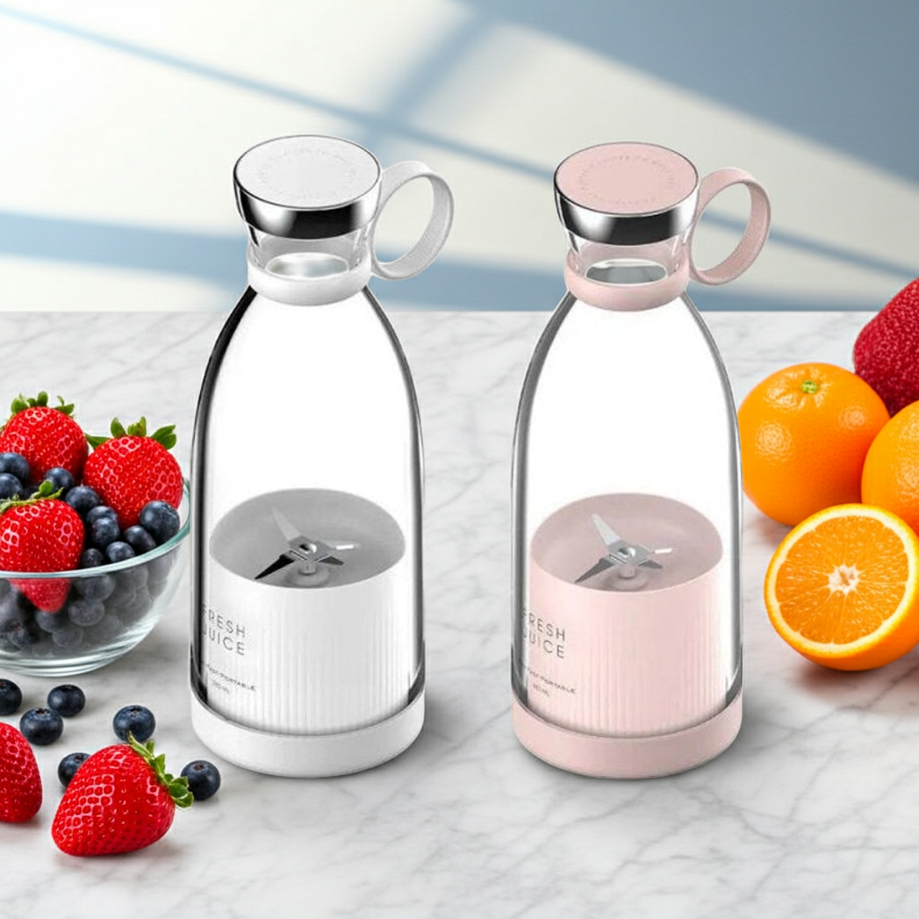 Wireless 4 Blades Juicer – Portable Electric Fruit & Vegetable Blender, USB Rechargeable Smoothie Maker