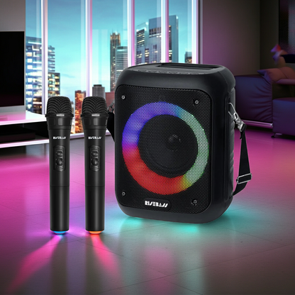 Portable Bluetooth Karaoke Machine with Wireless Microphone – Rechargeable Speaker System with LED Lights for Parties, Singing & Events
