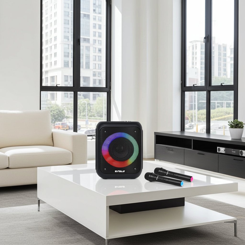 Portable Bluetooth Karaoke Machine with Wireless Microphone – Rechargeable Speaker System with LED Lights for Parties, Singing & Events