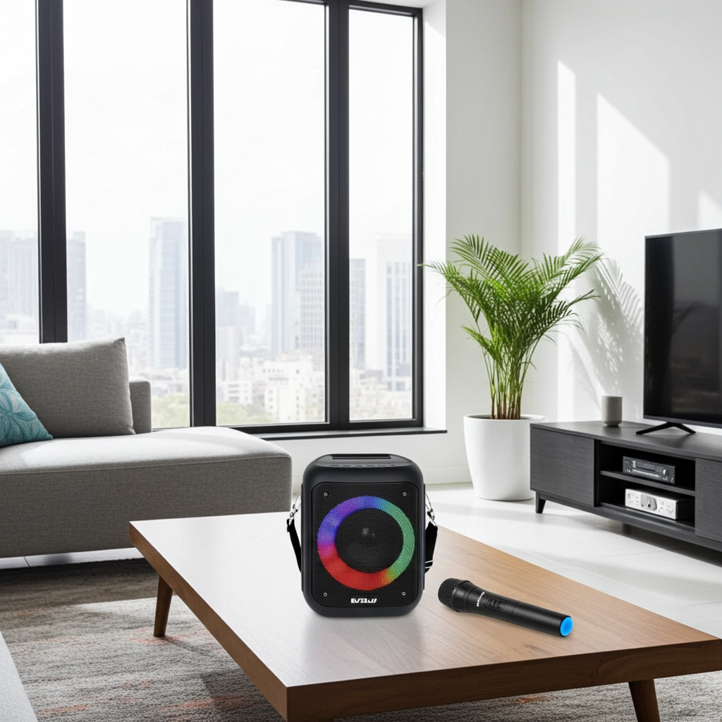 Portable Bluetooth Karaoke Machine with Wireless Microphone – Rechargeable Speaker System with LED Lights for Parties, Singing & Events