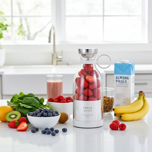 Wireless 4 Blades Juicer – Portable Electric Fruit & Vegetable Blender, USB Rechargeable Smoothie Maker